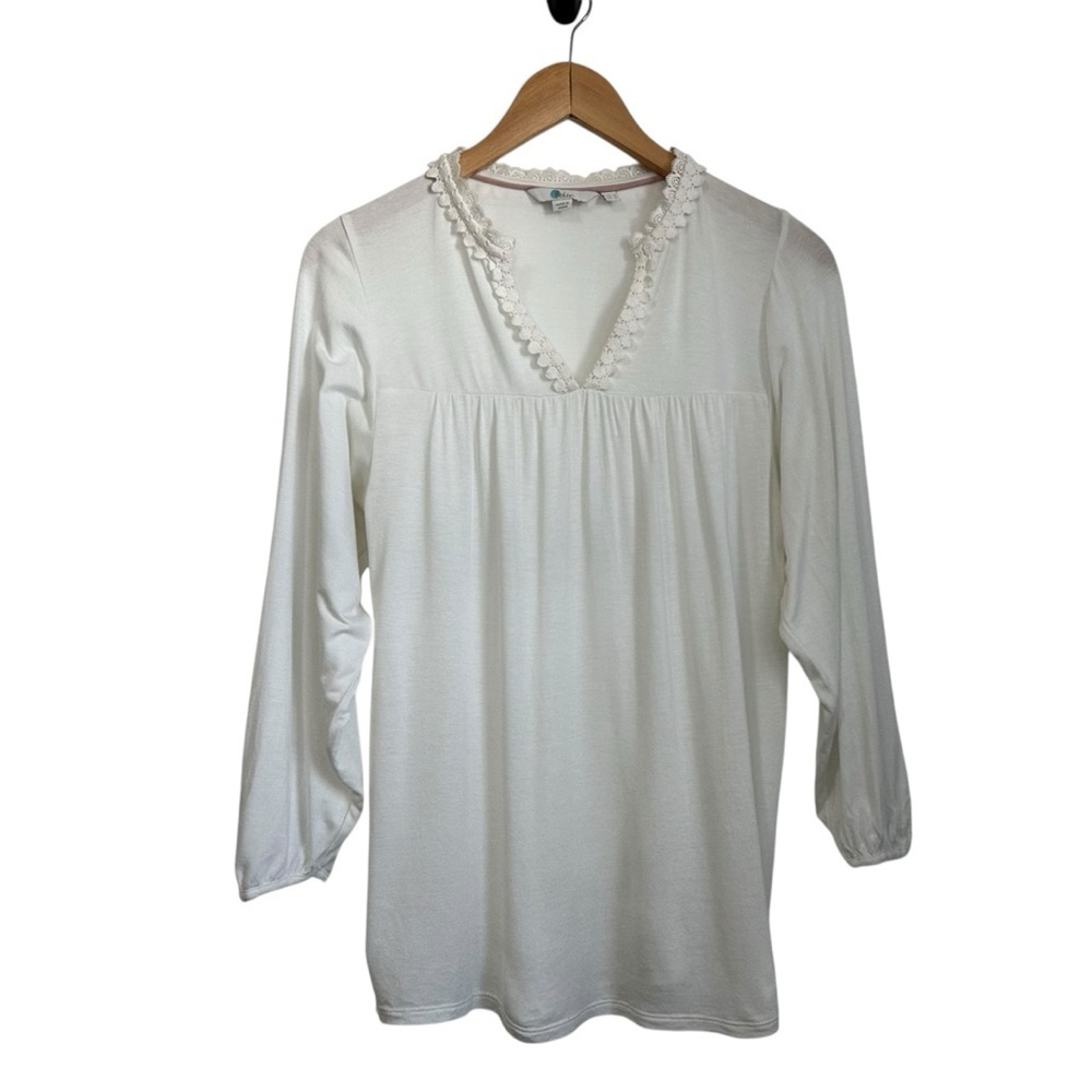 Boden Women Long Sleeve Jersey Knit V Neck Blouse Top Sz 4 White Stretch
